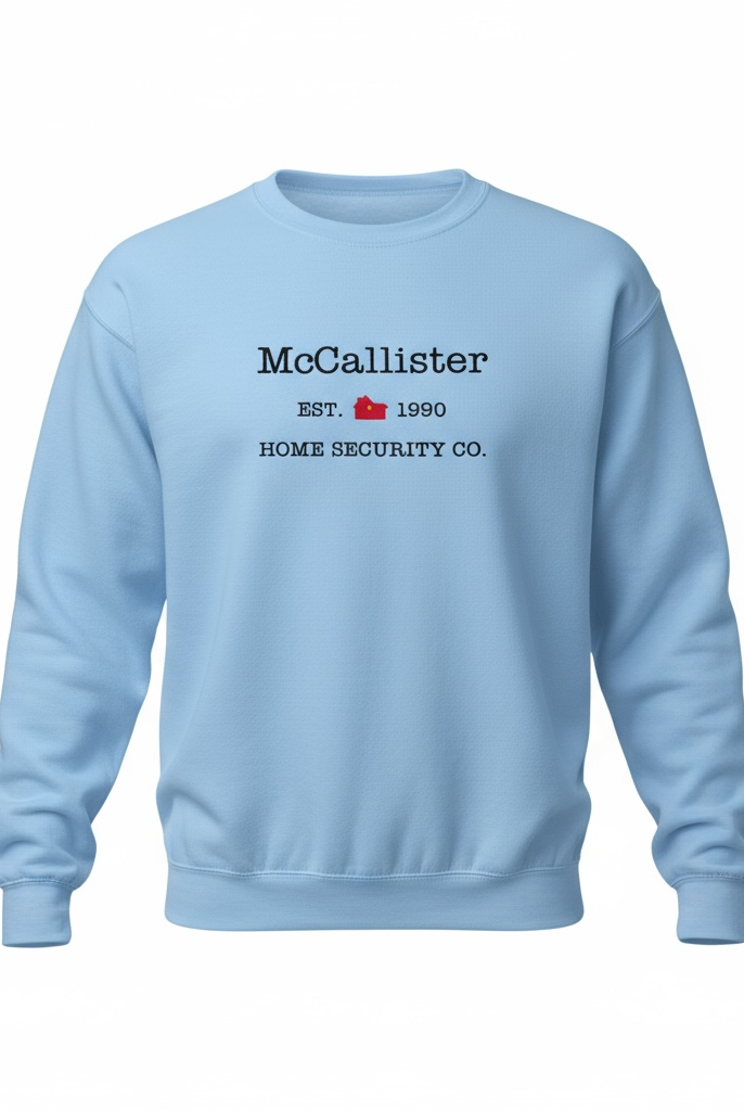 Light blue sweatshirt with text and logo on a white background