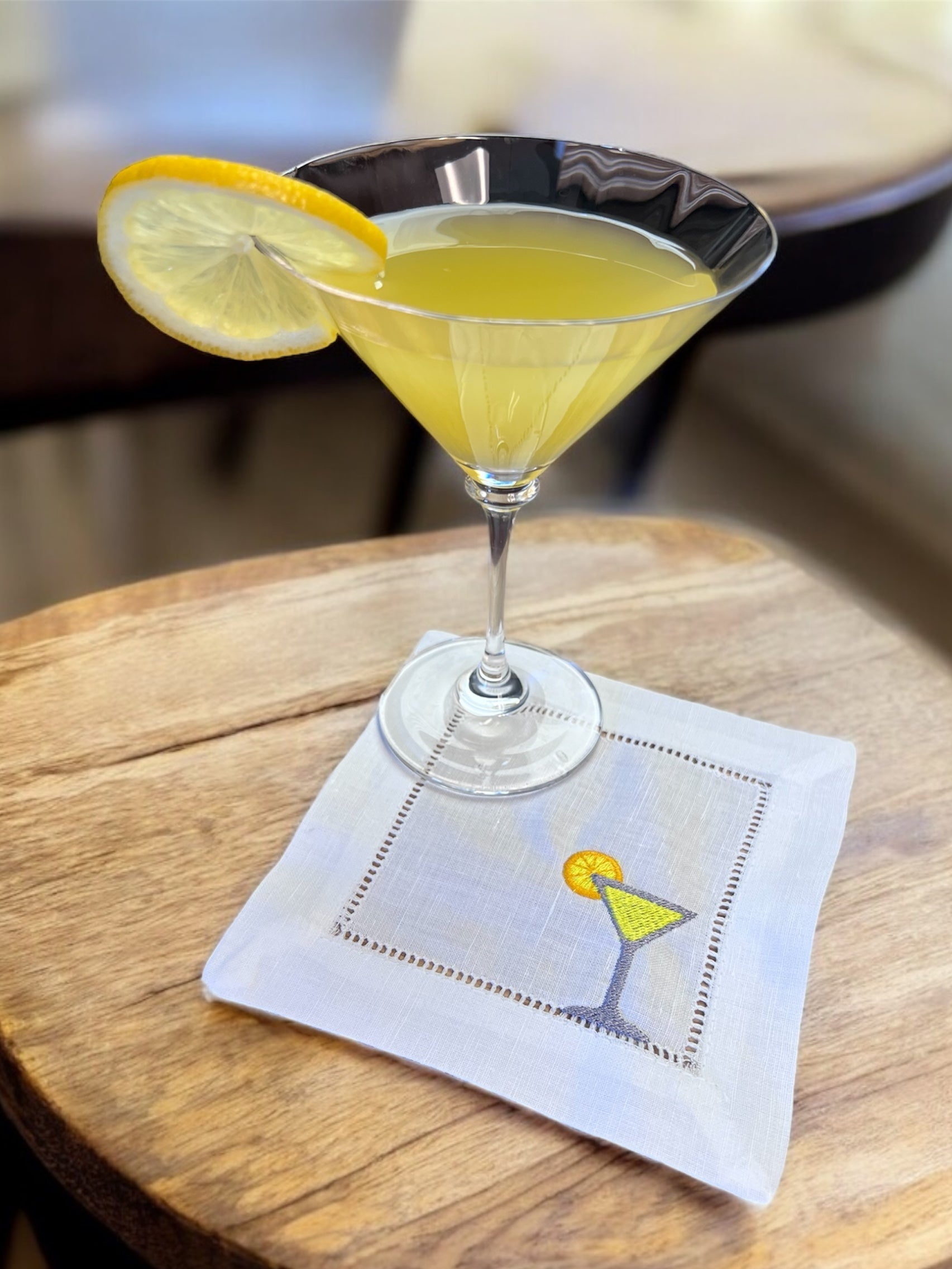 Embroidered Cocktail Napkins Lemon Martini