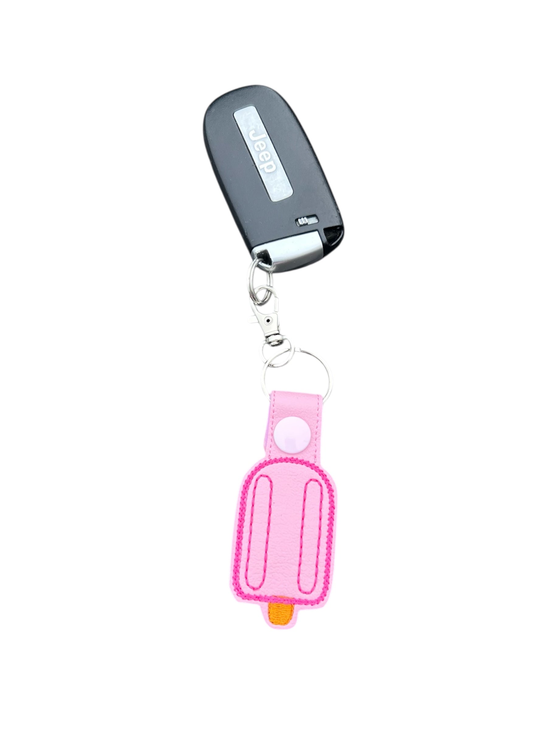Handmade Pink Popsicle Embroidered Keychain – Cute Bag Charm