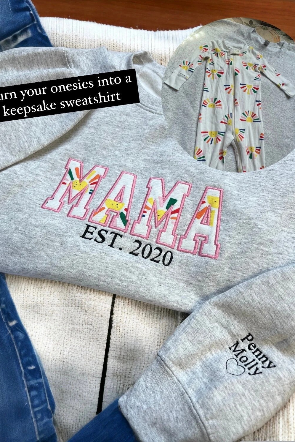 embroidered mama sweatshirt with onesies