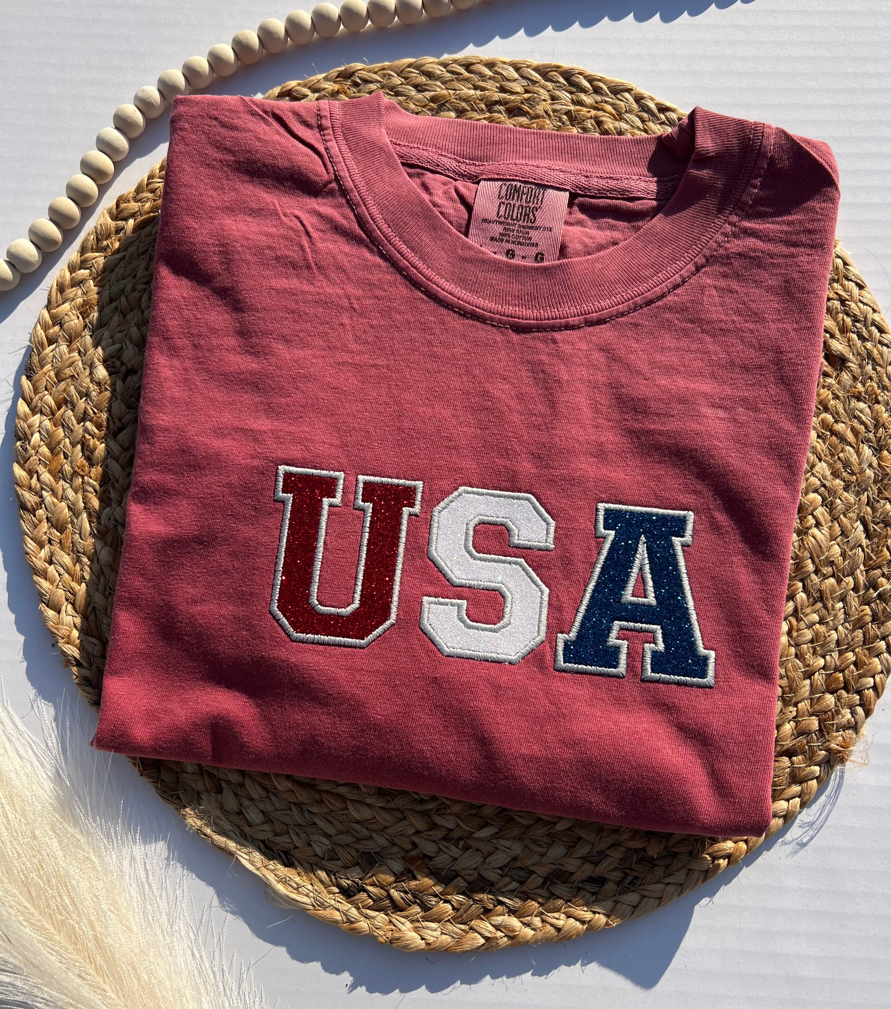USA glitter embroidered shirt