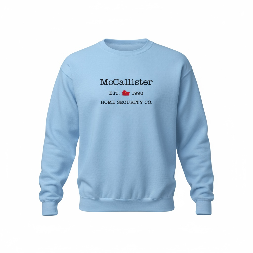 Light blue sweatshirt with text and logo on a white background