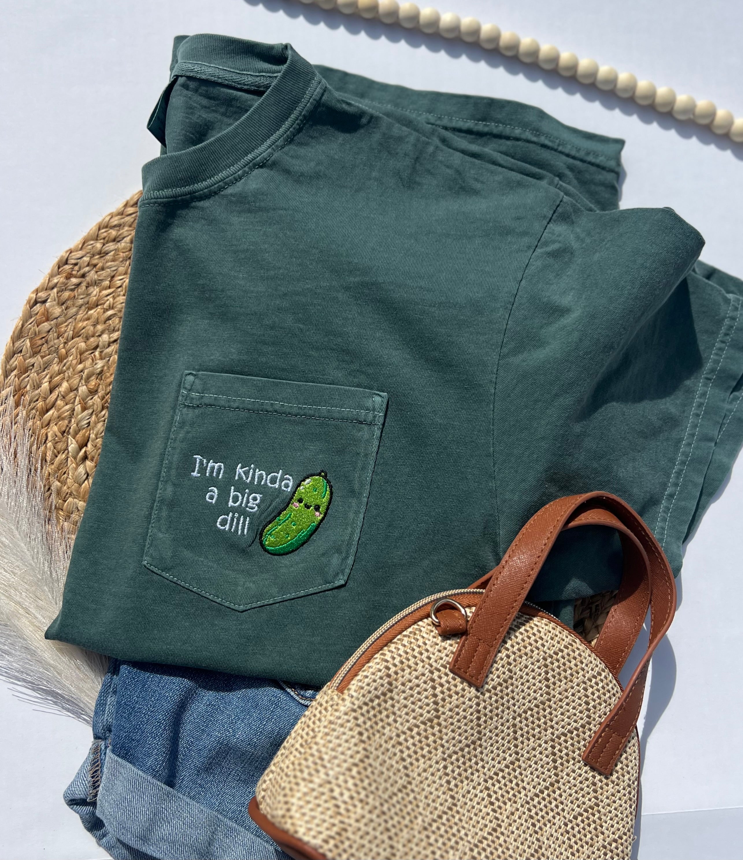 I;m kinda a big dill embroidered pocket t-shirt