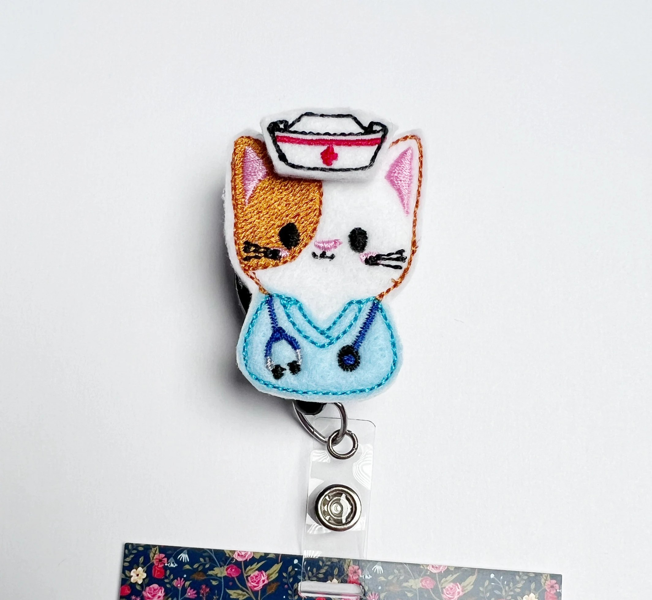 Cat Nurse Badge Reel With Nurses Cap