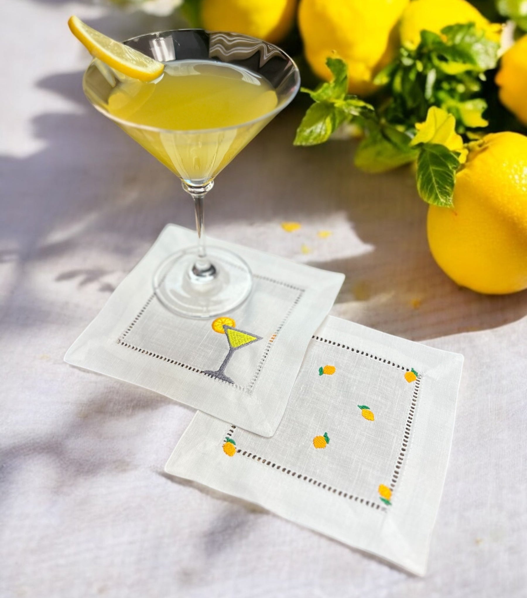 Embroidered Cocktail Napkins Lemons