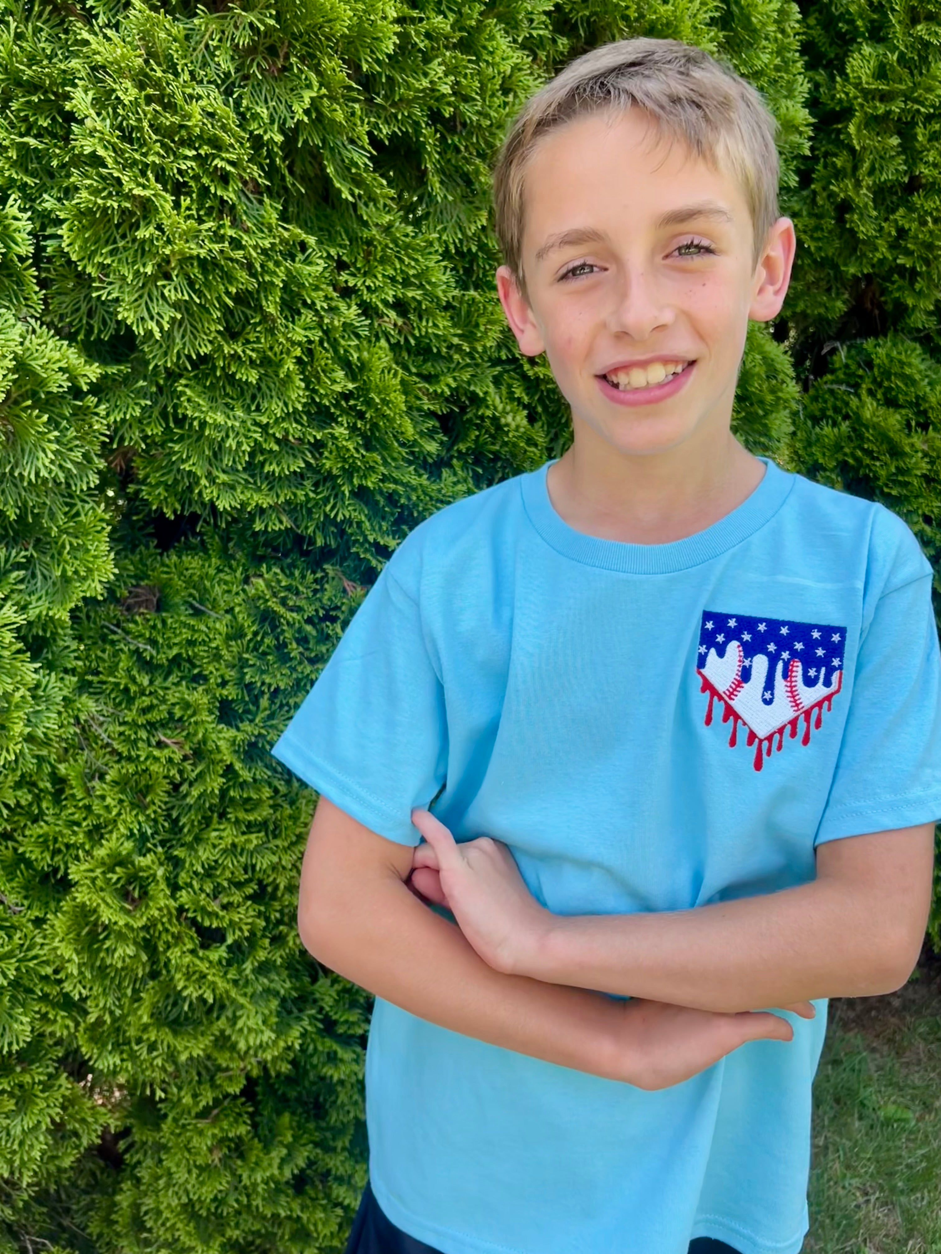 Home-plate-drip-baseball-patriotic-embroidered-short-sleeve-shirt