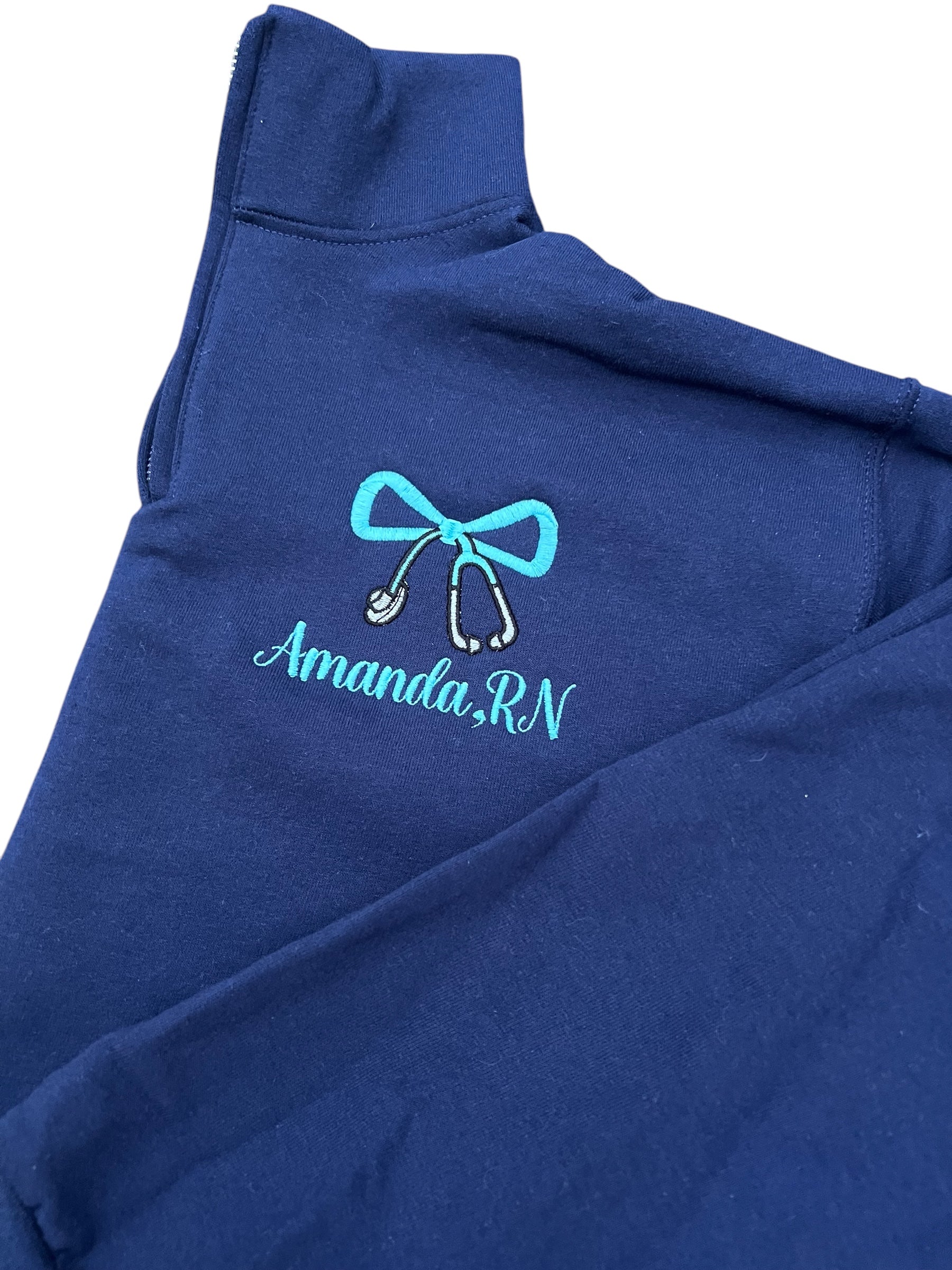 Nurse 1/4 Zip Sweatshirt with Stethoscope Embroidered- Custom Name and Credentials