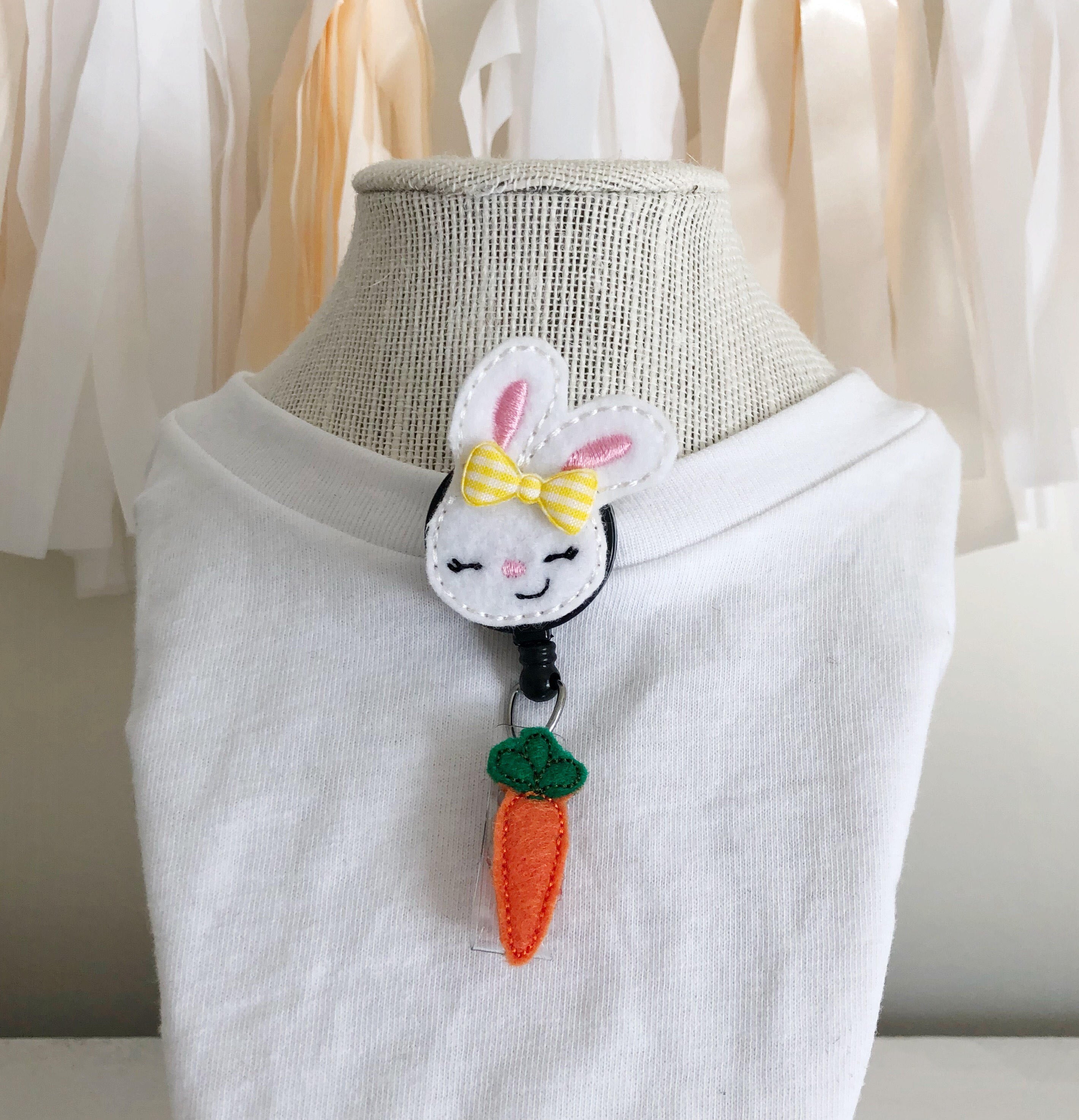 bunny and carrot badge reel