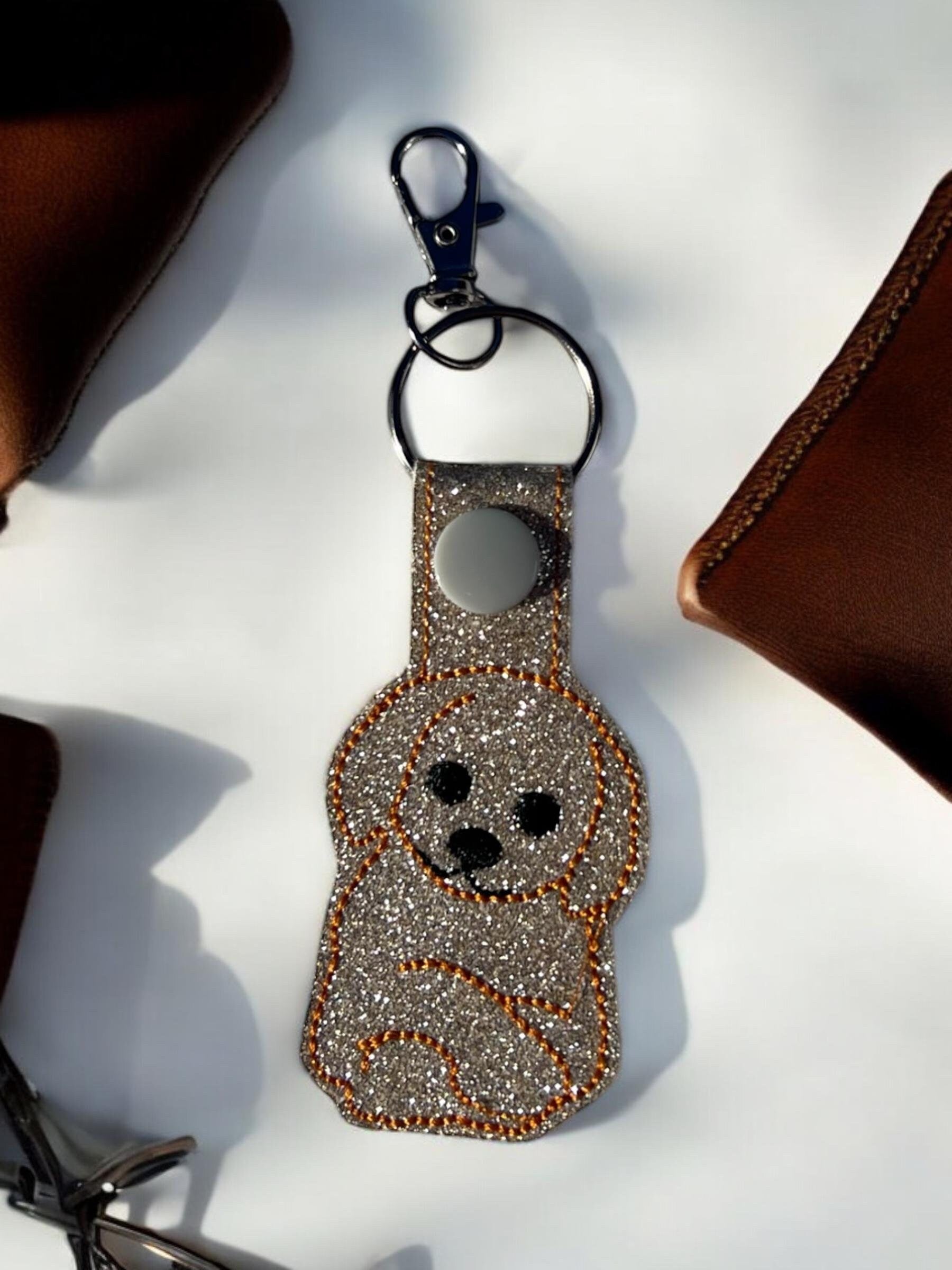 golden retriever keychain with glitter vinyl