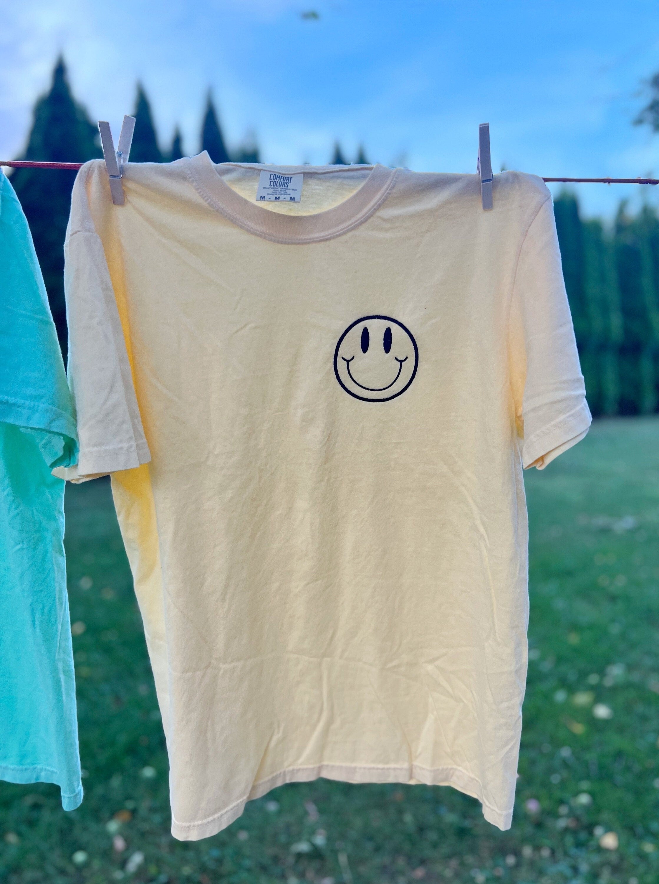 smiley face t-shirt embroidered